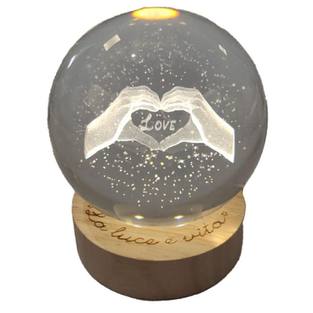 LAMPADA GLOBO MANI CUORE H8 CON BASE E BOX